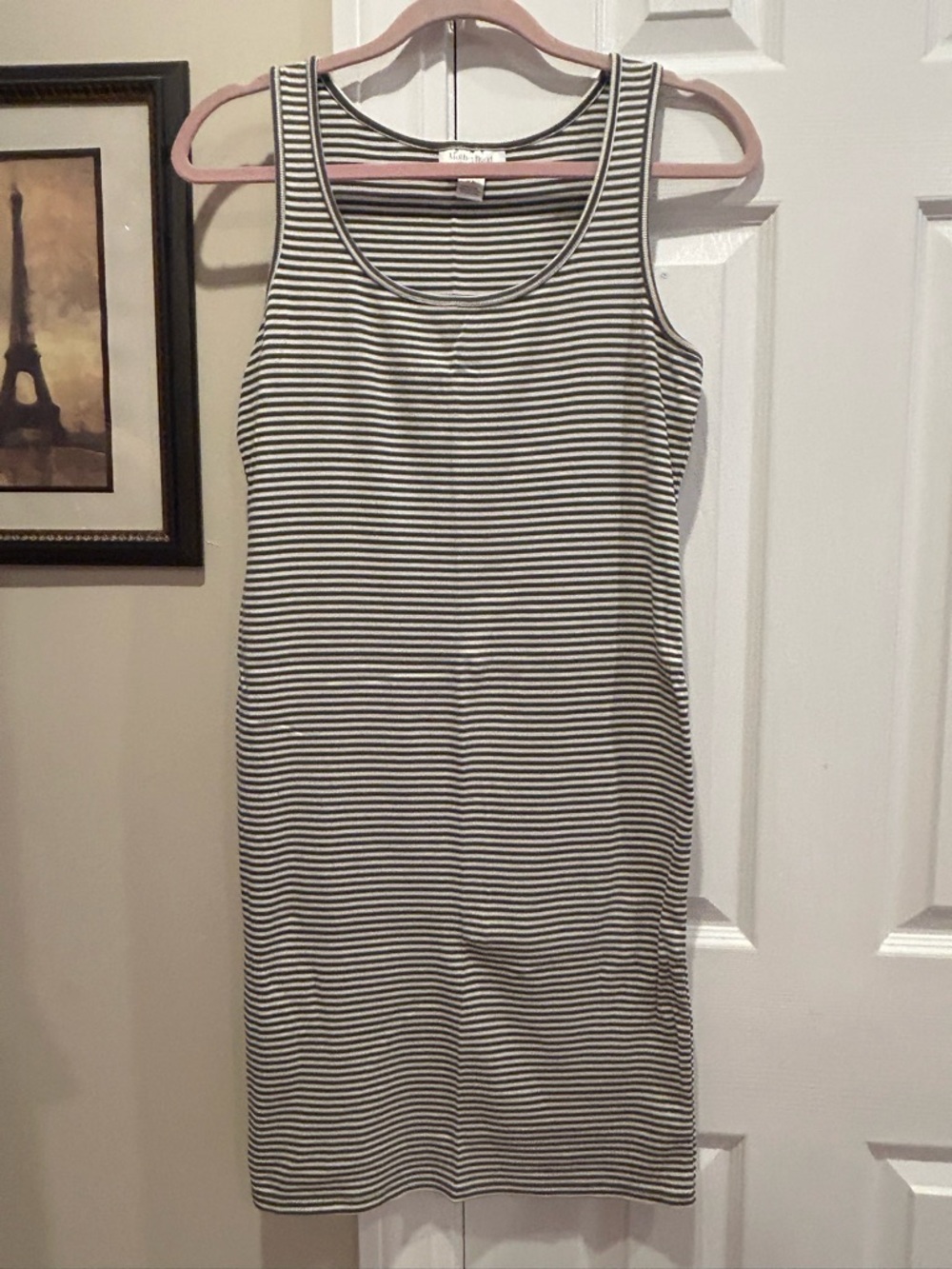 Motherhood Maternity Olive Green and White Striped Tank Dress